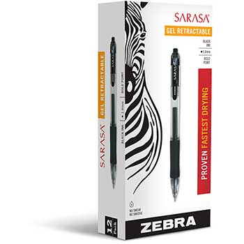 Zebra&#174; Sarasa Retractable Gel Pen, Black Ink, Bold, Dozen
