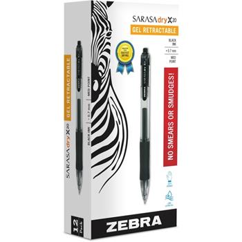 Zebra Sarasa Retractable Gel Pen, Black Ink, Medium, Dozen