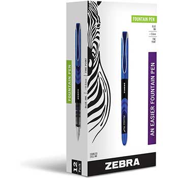 Zebra&#174; Fountain Pen, Blue Ink, Fine, 1 Dozen