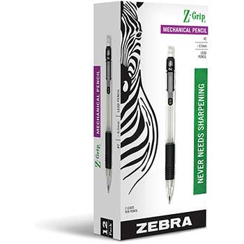 Zebra&#174; Z-Grip Mechanical Pencil, HB, .5mm,Clear, Dozen
