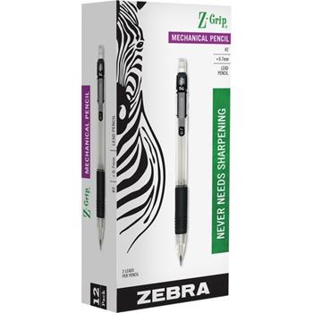 Zebra Z-Grip Mechanical Pencil, HB, .7mm, Clear, Dozen