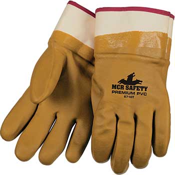 MCR Safety Premium Foam Lined Gloves, Tan, PVC, Double Dipped, Safety Cuff, Large, 12/PK