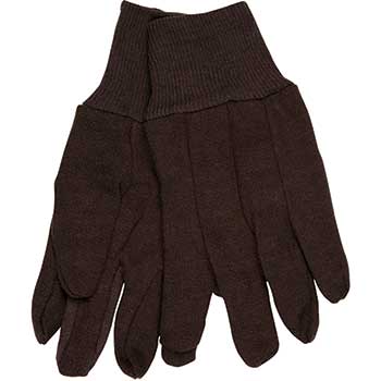 MCR Safety Brown Jersey Gloves, Clute Pattern w/ Knit Wrist, 100% Cotton, Large, 12/PK