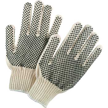 MCR Safety Gloves, 7 Gauge Regular Weight, PVC Dots 2 Sides, Large, 12/PK