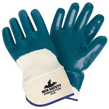 MCR Safety Predator&#174; Gloves, Nitrile Palm, Safety Cuff, Blue/White, Large, 12/PK