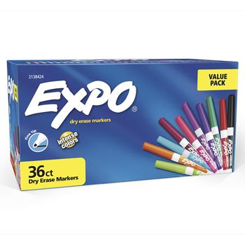 EXPO Dry Erase Markers With Low Odor Ink, Fine Tip, Assorted Vibrant Colors, 36/PK