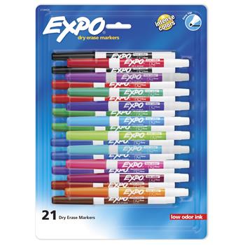 EXPO Dry Erase Markers With Low Odor Ink, Fine Tip, Assorted Vibrant Colors, 21/PK