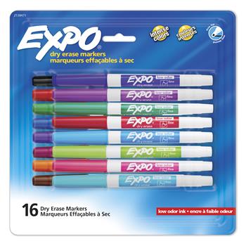 EXPO Dry Erase Markers With Low Odor Ink, Fine Tip, Assorted Vibrant Colors, 16/PK