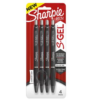 Sharpie S Gel Pens, Ultra Fine Point (0.38mm), Black, 4/EA