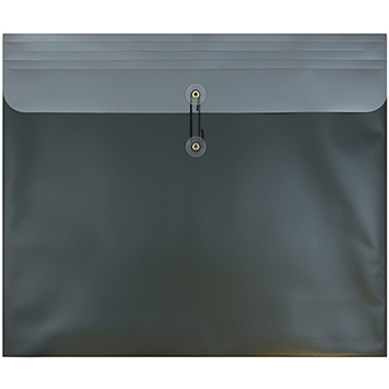 JAM Paper Plastic Booklet Envelope with Button and String Closure, 15&quot; x 18&quot;, Metallic Dark Green, 12/PK