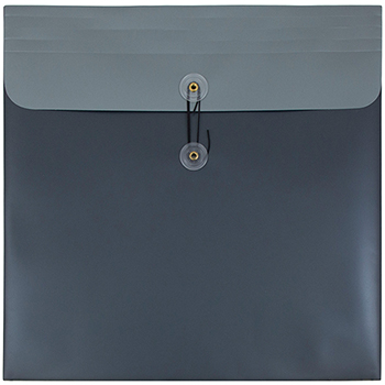 JAM Paper Plastic Square Envelopes with Button &amp; String Tie Closure, Large, 13&quot; x 13&quot;, Metallic Charcoal Blue, 12/PK