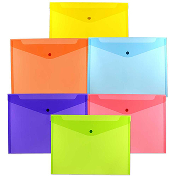JAM Paper Plastic Envelopes with Snap Closure, 9 3/4&quot; x 13&quot;, Assorted Colors, 6 Envelopes per Pack, 2/PK