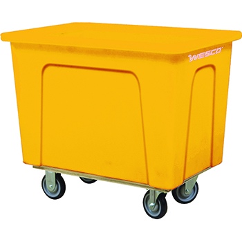 Wesco Plastic Box Truck, 12 Bushel Yellow, 5&quot; Polyurethane Casters