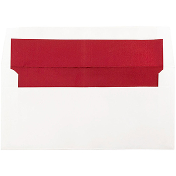 JAM Paper Foil Lined Invitation Envelopes, 3 7/8&quot; x 8 1/8&quot;, White with Red Foil, 50/BX