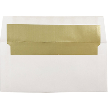 JAM Paper Foil Lined Invitation Envelopes, 3 7/8&quot; x 8 1/8&quot;, White with Gold Foil, 50/BX