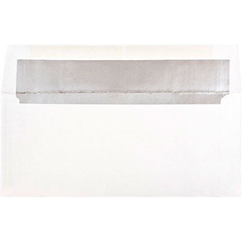 JAM Paper Foil Lined Invitation Envelopes, 3 7/8&quot; x 8 1/8&quot;, White with Silver Foil, 50/BX