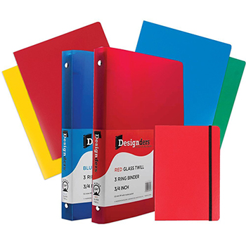 JAM Paper Back To School Assortments, 4 Folders, Two 0.75&quot; Binders, 1 Journal, Red