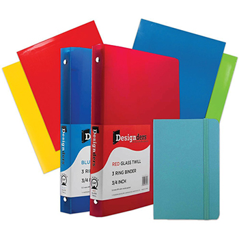 JAM Paper Back To School Assortments, 4 Folders, Two 0.75&quot; Binders, 1 Journal, Blue Glossy