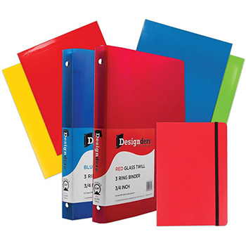 JAM Paper Back To School Assortments, 4 Folders, Two 0.75&quot; Binders, 1 Journal, Red Glossy