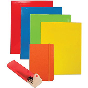 JAM Paper Back To School Assortments, 4 Folders, 1 Journal, 1 Pencil Case, Orange Glossy