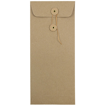 JAM Paper #10 Business Premium Envelopes with Button and String Closure, 4 1/8&quot; x 9 1/2&quot;, Brown Kraft Paper Bag, 500/CT