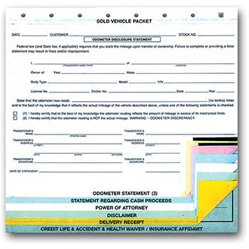 Auto Supplies Sold Vehicle Combination Form, SV-8, 100/BX
