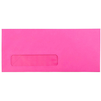 JAM Paper #10 Business Colored Window Envelopes, 4 1/8&quot; x 9 1/2&quot;, Ultra Fuchsia Hot Pink, 500/CT