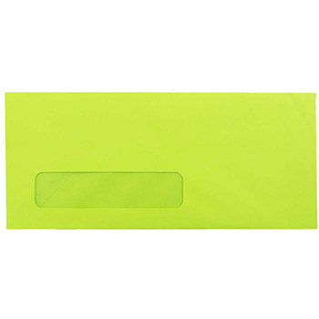 JAM Paper #10 Business Colored Window Envelopes, 4 1/8&quot; x 9 1/2&quot;, Ultra Lime Green, 500/CT