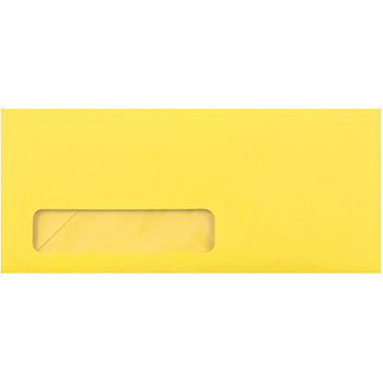 JAM Paper #10 Business Colored Window Envelopes, 4 1/8&quot; x 9 1/2&quot;, Yellow Recycled, 500/CT