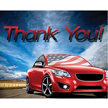 Auto Supplies Thank You Cards with Envelopes, 4.25&quot; x 5.5&quot;, Patriotic Car Design, 100 Cards/Pack