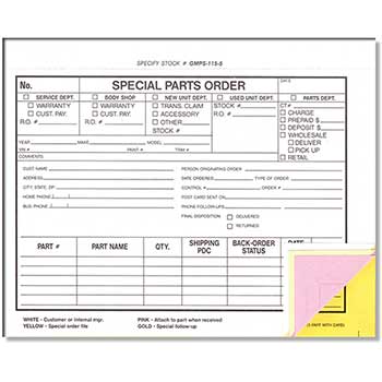 Auto Supplies Special Parts Order Form, SPO-GMPS-115-5, 100/BX