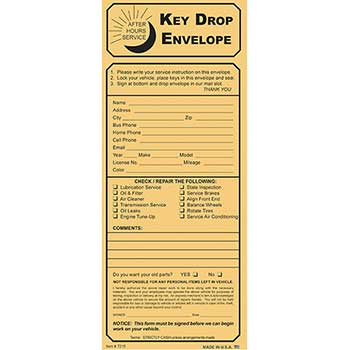 Auto Supplies Night Key Drop Envelope with Checklist, 24 lb, 4.13&quot; x 9.5&quot;, Kraft, 500 Cards/Box