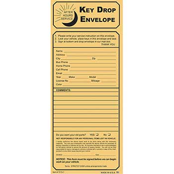 Auto Supplies Night Key Drop Envelope without Checklist, 24 lb, 4.13&quot; x 9.5&quot;, Kraft, 500 Cards/Box