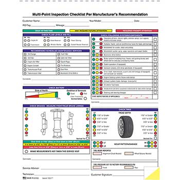 Auto Supplies Multi-Point Vehicle Inspection Report, 2 Part, 250/BX