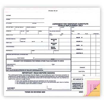Auto Supplies Substitute Vehicle Agreement, CFD-252-SL, 4 Part, 100/BX