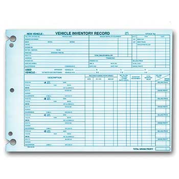 Auto Supplies Vehicle Inventory Record, DSA-542-85, 50/PK