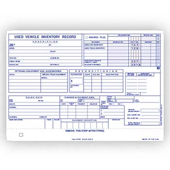 Auto Supplies Used Vehicle Record, DUAS-305-2, 2 Part, 100/PK