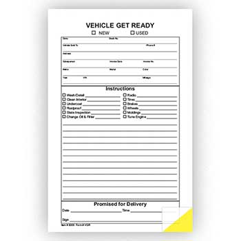 Auto Supplies Vehicle Get Ready Form, 5 1/2&quot;  X 8 1/2 &quot;, 100/PK
