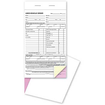 Auto Supplies Used Vehicle Order Form Book, 3 Part , 50 Forms