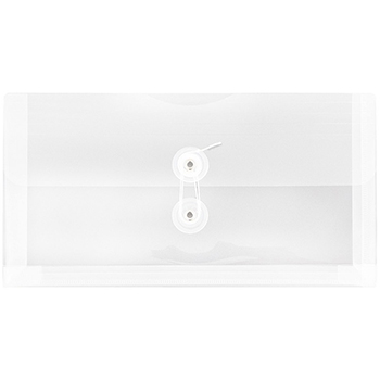 JAM Paper #10 String &amp; Button Plastic Envelopes,5 1/4&quot; x 10&quot;, Booklet, Clear, 12/PK