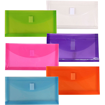 JAM Paper #10 Plastic Velcro Envelopes, 1&quot; Expansion, 5 1/4&quot; x 10&quot;, Assorted, 6/PK