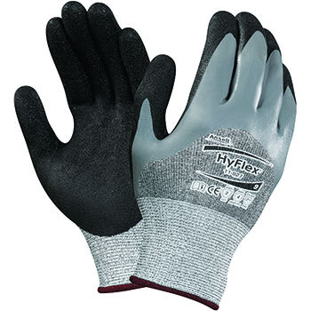 AnsellPro Hyflex Spandex, Nylon, Polyester Liner Gloves, Gray Nitrile Dip, Black Palm Coat, Knitwrist, Size 10, 12 PR/PK