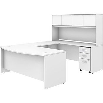 Bush Business Furniture Business Furniture Studio C U Shaped Desk with Hutch and Mobile File Cabinet, 72&quot; W x 36&quot; D, White