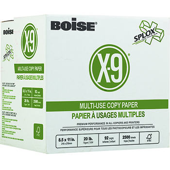 Boise X-9&#174; SPLOX Multi-Use Copy Paper, 92 Bright, 20 lb., 8 1/2x11, White, 2500/CT