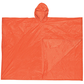 MCR Safety Disposable Schooner Ponchos, Orange, .10mm PVC Plastic, Attached Hood, Tote Pouch