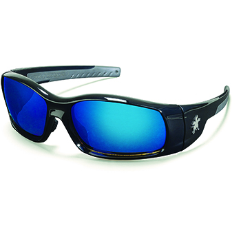 MCR Safety Swagger Polycarbonate Dual Lens Saftey Glasses, Polished Black Frame, Blue Diamond Mirror Lens