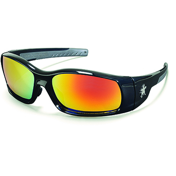 Crews Swagger Polycarbonate Dual Lens Saftey Glasses, Polished Black Frame, Fire Mirror Lens