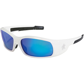 Crews Swagger Polycarbonate Dual Lens Saftey Glasses, Polished White Frame, Blue Diamond Mirror Lens