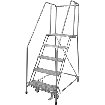 Cotterman Series 1000 Rolling Metal Ladder, 10&quot; Deep Serrated Metal Tread Top Step, 5 Steps