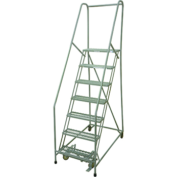 Cotterman Series 1000 Rolling Metal Ladder, 10&quot; Deep Narrow Expanded Metal Tread Top Step, 7 Steps